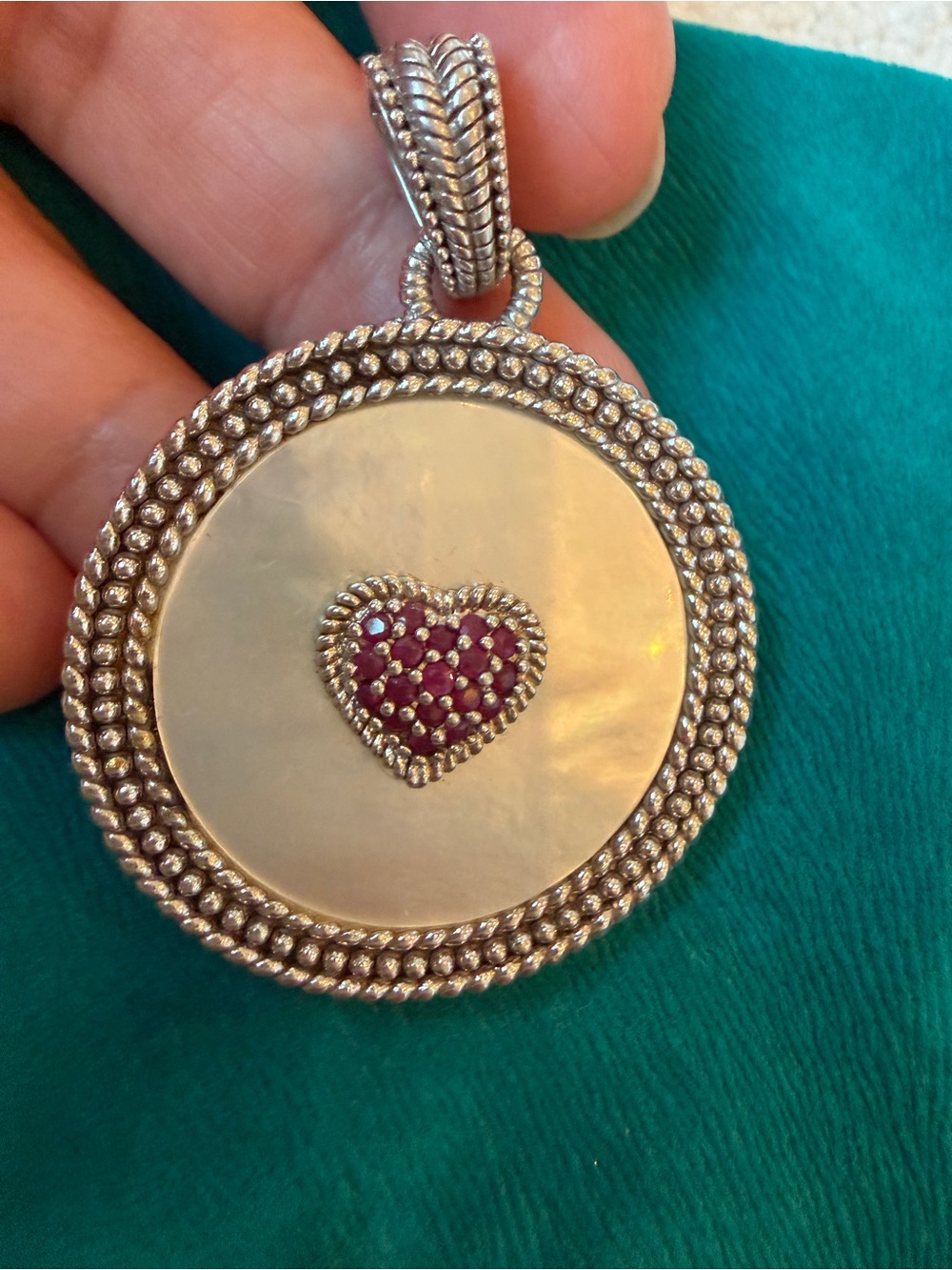 judith ripka sterling silver large mother of pearl pendant with ruby heart
